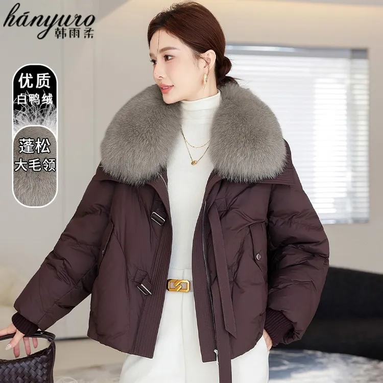 羽绒服短款2025冬季新款可拆卸大毛领皮草外套女款显瘦白鸭绒棉袄