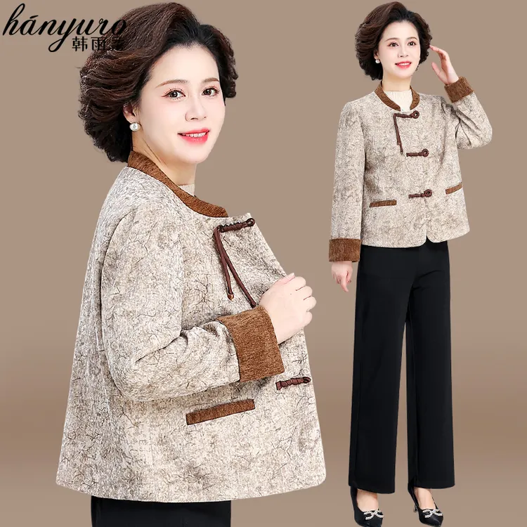 新中式妈妈秋装2025新款国风外套洋气中老年人春秋气质西装上衣女