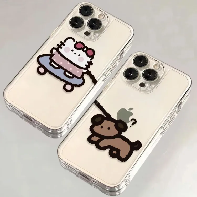 滑板凯蒂牵狗情侣适用苹果16手机壳华为荣耀小米红米OPPOVIVO一加