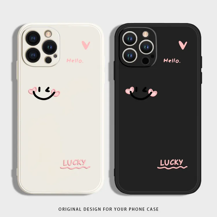 ins简约风粉笑脸适用苹果16手机壳华为荣耀小米红米OPPOVIVO一加