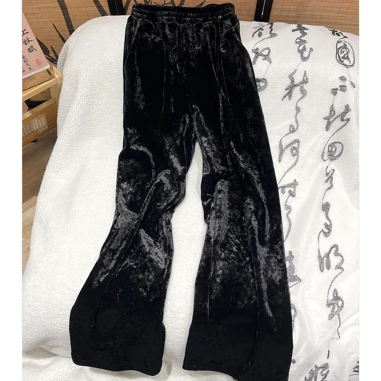 YUEZHE 新中式国风盘扣加绒裤子时尚休闲阔腿裤百搭重工提花长裤