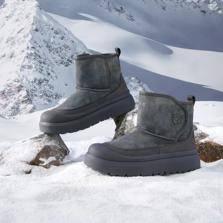 康龙冬季男鞋雪地靴户外保暖加绒加厚雪地靴防滑耐磨一脚蹬棉鞋