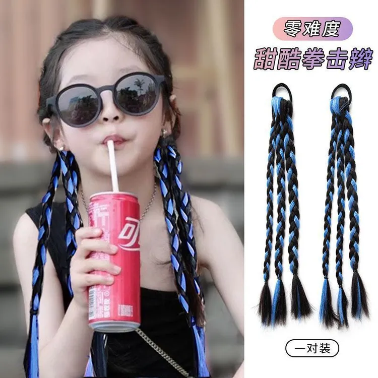 儿童假马尾脏辫新款女童麻花辫子拳击辫甜酷风小女孩街舞演出发饰