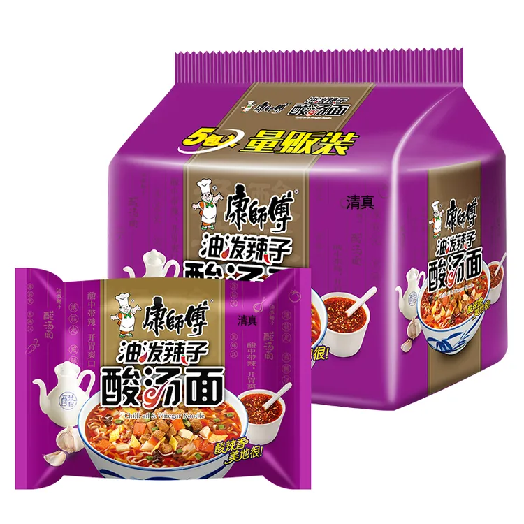 康师傅清真方便面陕西五连包油泼辣子酸汤面袋装泡面宽面方便速食
