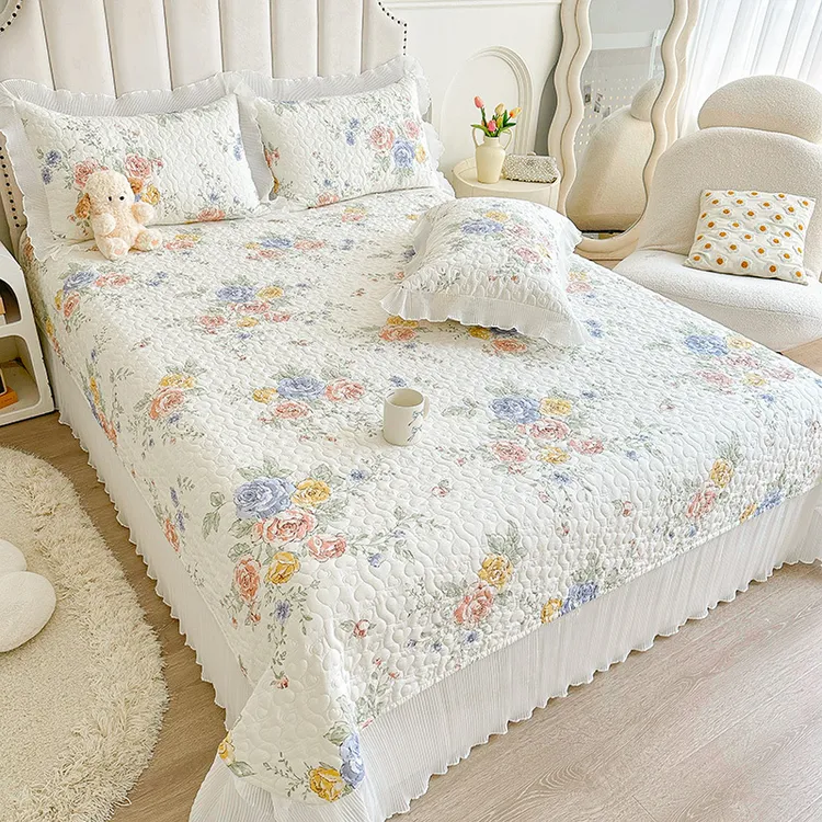 100全棉夹棉床盖单件双面纯棉榻榻米防滑床单炕盖四季通用夏季ins