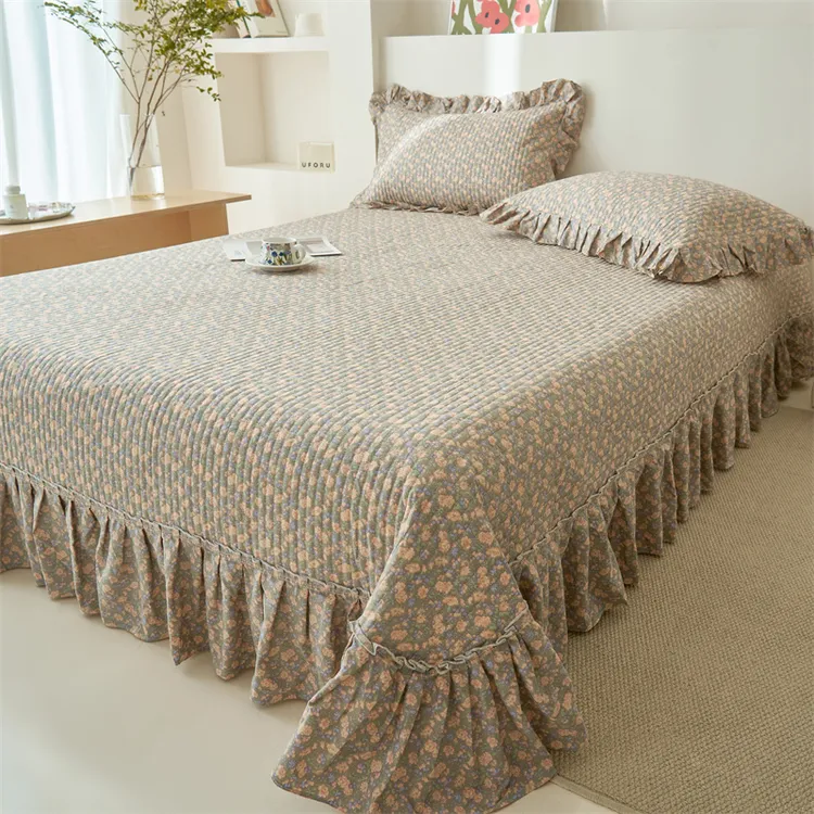 床上用品韩式全棉床盖四季通用床裙床罩夹棉床单防滑加厚纯棉被套