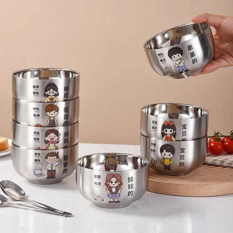 儿童高颜值双层304不锈钢亲子碗卡通家用吃饭碗隔热防摔防烫碗