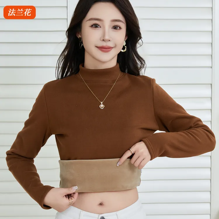 加绒打底衫女半高领保暖加厚长袖秋冬季新款精梳绒中高领修身上衣