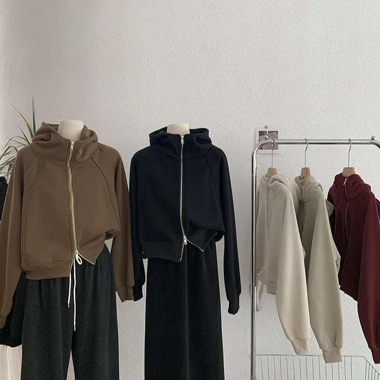 摇粒绒加绒连帽双头拉链开衫显瘦上衣外套休闲季