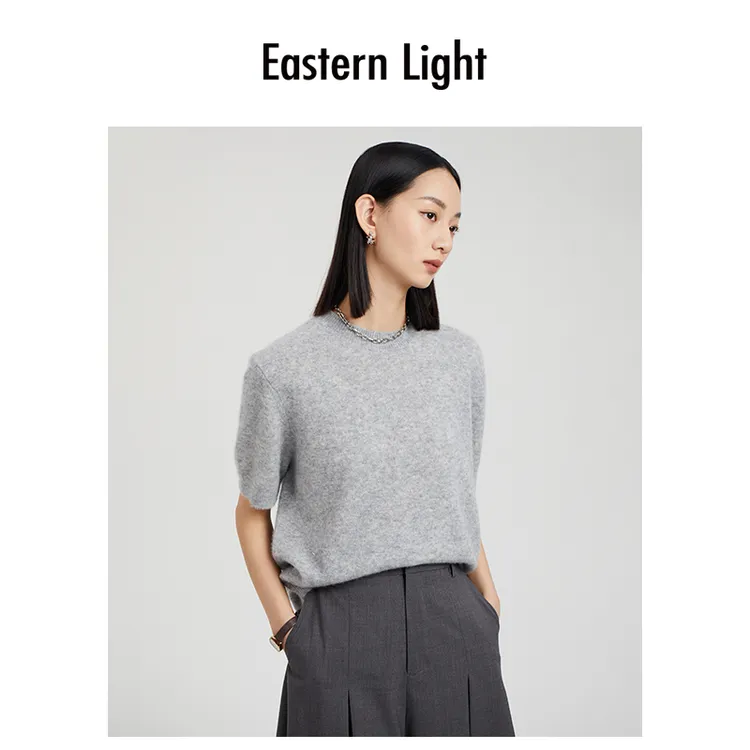 Eastern Light乙来2024新款真丝羊绒半袖毛衫简约高级感中袖毛衣