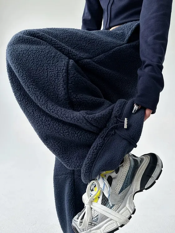 摇粒绒裤子女冬季加绒加厚高腰宽松保暖防寒棉裤复古运动休闲裤子