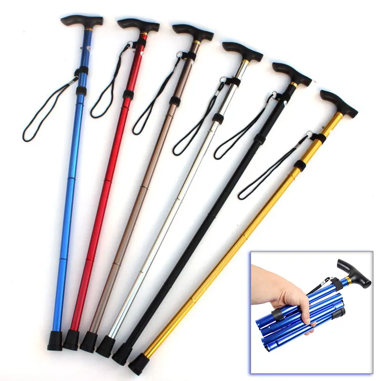老人拐杖四节可折叠伸缩铝合金爬山手杖登山杖防滑高度可调手杖