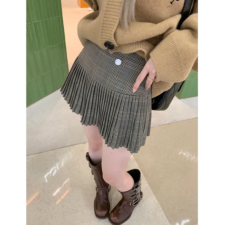 《格纹艺术家》复古百褶半身裙女2025新款高腰显瘦a字百搭短裙