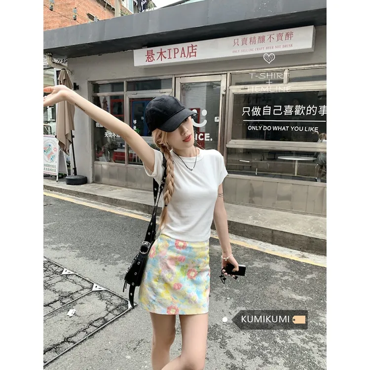 小碎花半身裙女夏季高腰显瘦A字裙小众别致油画裙包臀裙百搭短裙