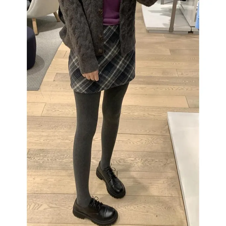 【梨花女大】韩系复古格纹毛呢半身裙气质高腰a字短裙