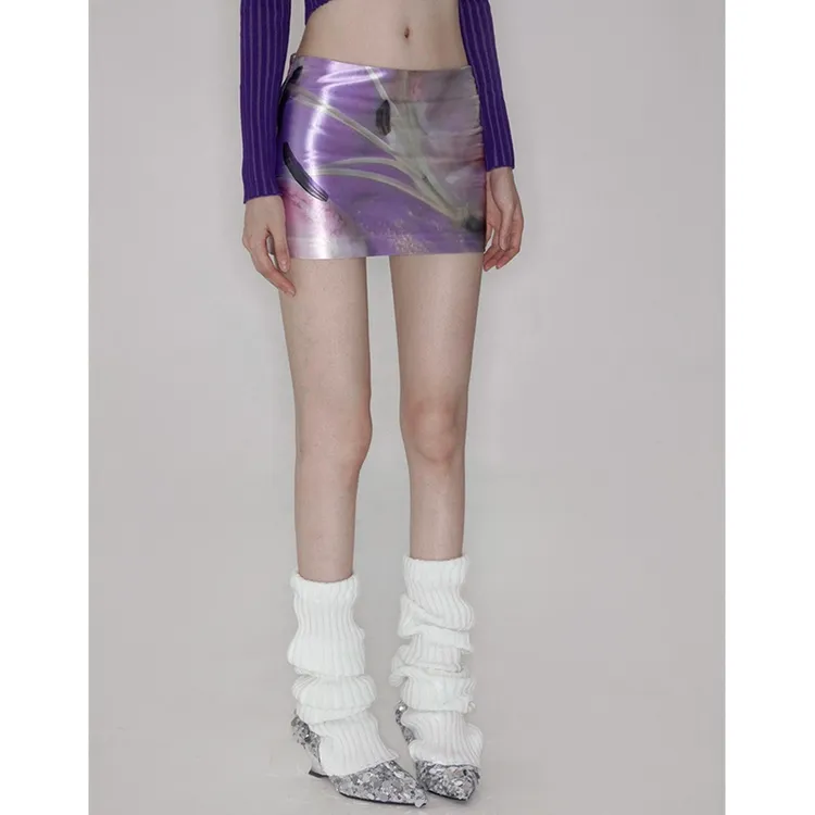 TachiKim-24ss 现货紫色花卉弹力印花半裙【含安全裤设计】