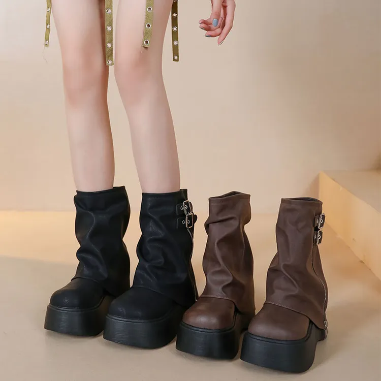复古厚底松糕增高马丁靴子女英伦风2025新款春秋季爆款短靴裤管靴