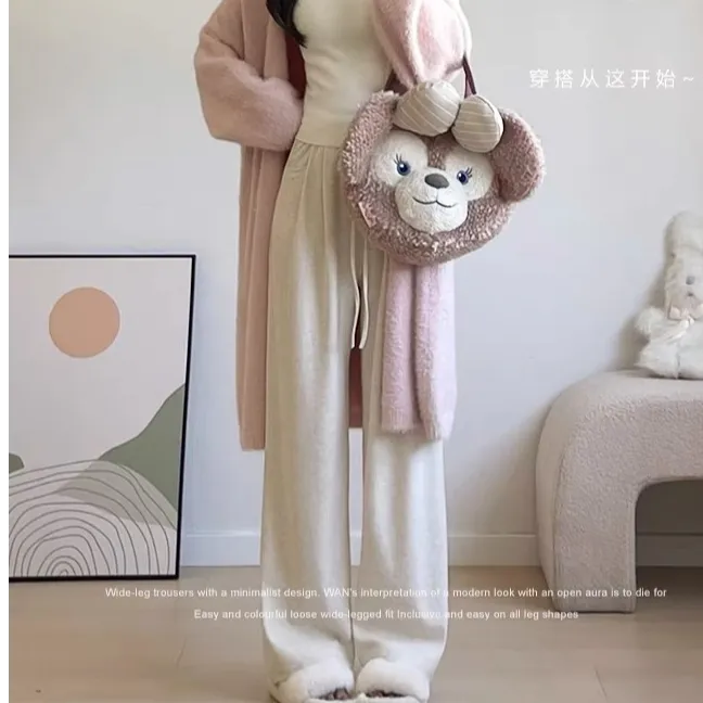 8610#小个子加绒加厚糯米裤秋冬软糯松弛感针织运动宽松阔腿裤