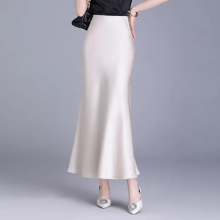 醋酸鱼尾包臀裙女半身裙高腰2025夏季高级感显瘦修身垂感缎面长裙