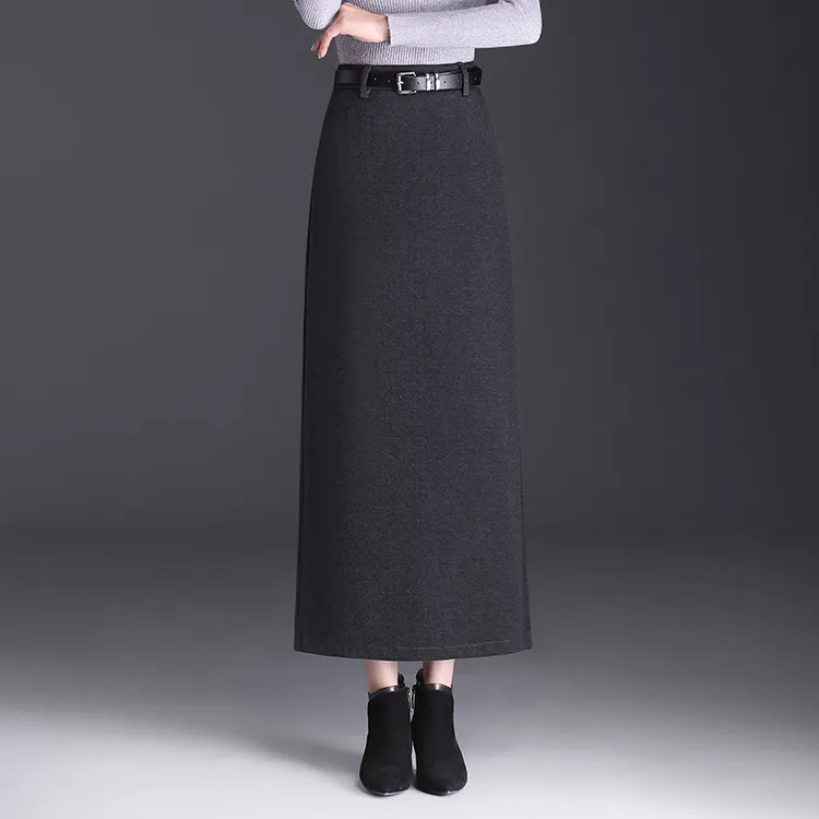 毛呢开叉包臀半身裙女加厚秋冬长款一步裙气质时尚显瘦高腰直筒裙