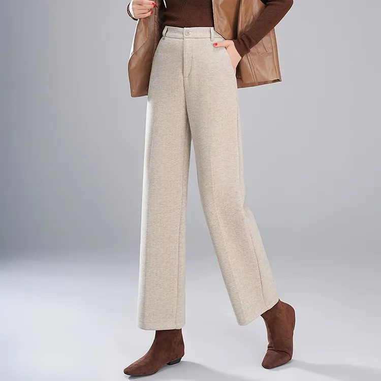羊毛呢小个子直筒阔腿裤2025秋冬新款裤子加厚爆款宽腿休闲九分裤