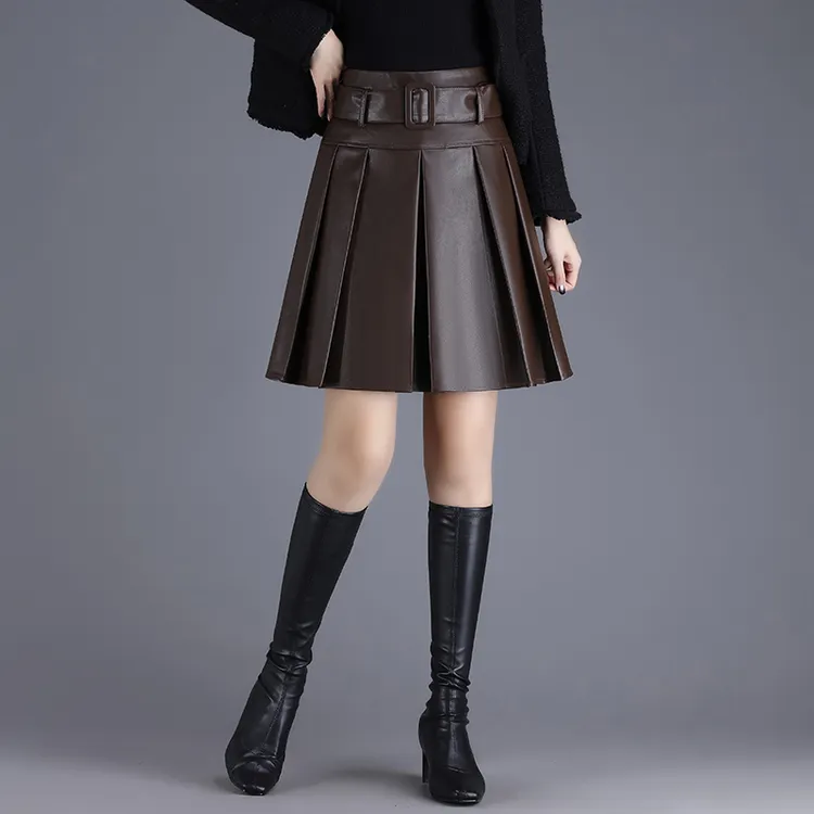 皮裙半身裙女2025秋冬新款高腰显瘦A字裙时尚百搭减龄百褶裙短裙