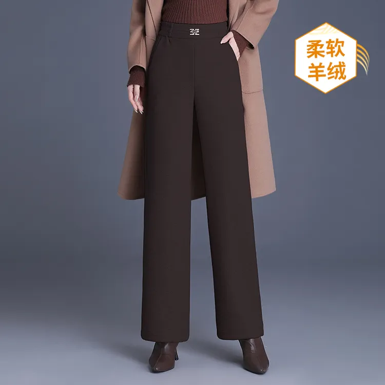 秋冬加厚羊毛呢阔腿裤女宽松坠感高腰长裤百搭直筒休闲裤冬季裤子