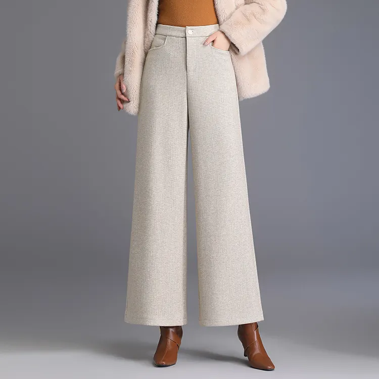 羊毛呢裤子女2025新款秋冬高腰宽松休闲西装裤加厚保暖显瘦阔腿裤