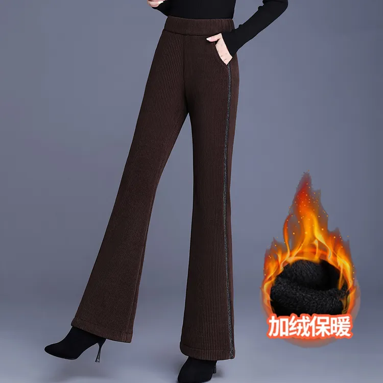 加绒微喇裤女秋冬季高腰显瘦垂感加厚保暖喇叭裤长裤灯芯绒裤子