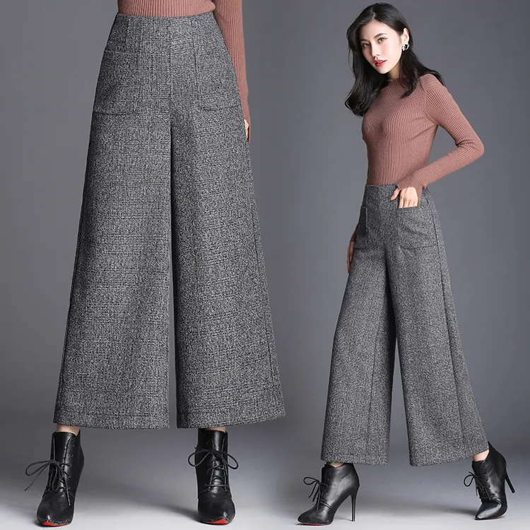 秋季新款灰色格子阔腿裤百搭宽松西装裤显瘦宽腿裤子坠感九分裤女