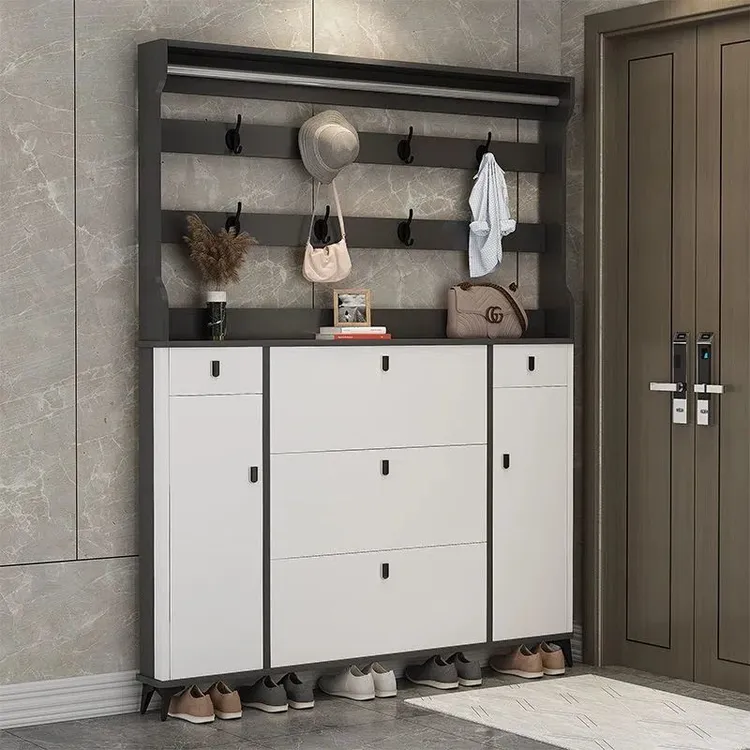 意式超薄鞋柜带衣架一体鞋柜门口进门靠墙玄关柜现代家用储物鞋架