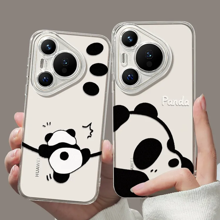 爬墙熊猫适用华为P70全包P70PRO卡通Pura70Ultra透明苹果15新款
