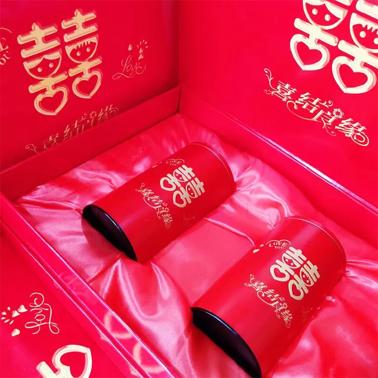 结婚订婚提亲茶叶礼盒下茶定亲聘礼红双喜娶亲手提礼茉莉花茶精美