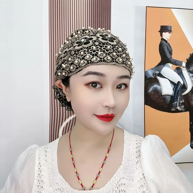 新款假发帽钉钻妈妈帽透气百搭遮白发老人帽包头帽头巾帽时尚洋气
