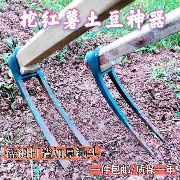 开荒农具挖红薯土豆开荒松土多种菜功能二齿锄头神器农用耙子包邮