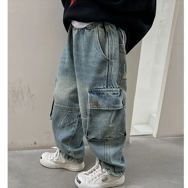 童装工装牛仔裤男童2024秋季新款潮流大口袋休闲裤宽松中大童长裤