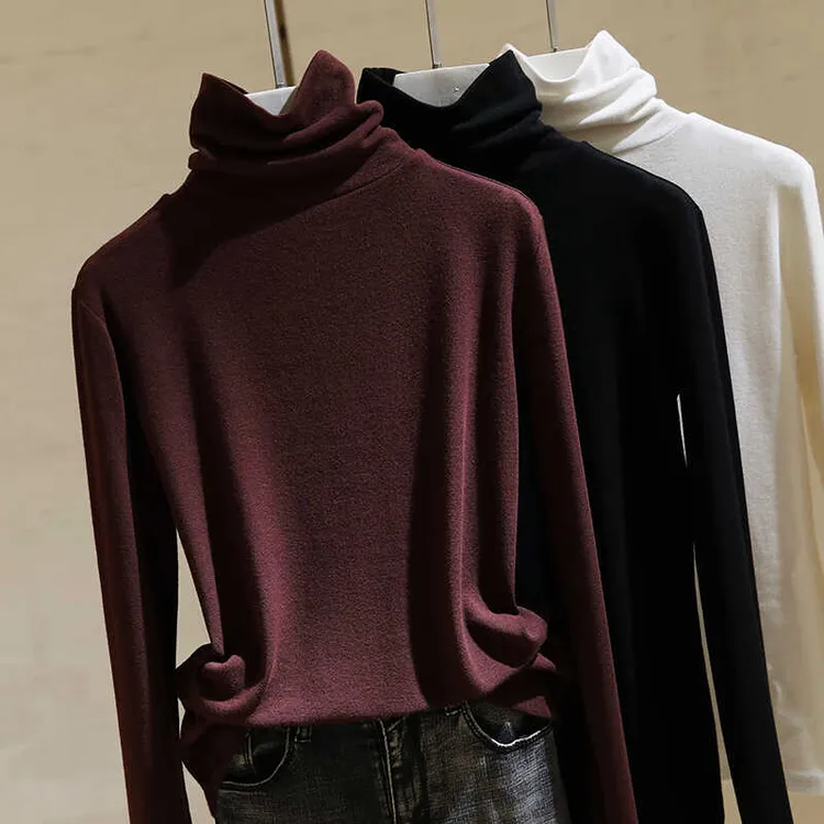 culv纯色堆堆领打底衫女2025秋冬新款修身内搭高领长袖t恤上衣潮