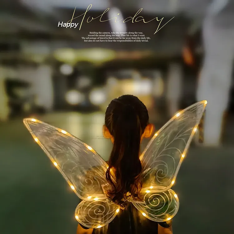 新款大人大童加灯发光蝴蝶精灵雪花翅膀夜晚游玩闪耀森系拍照道具