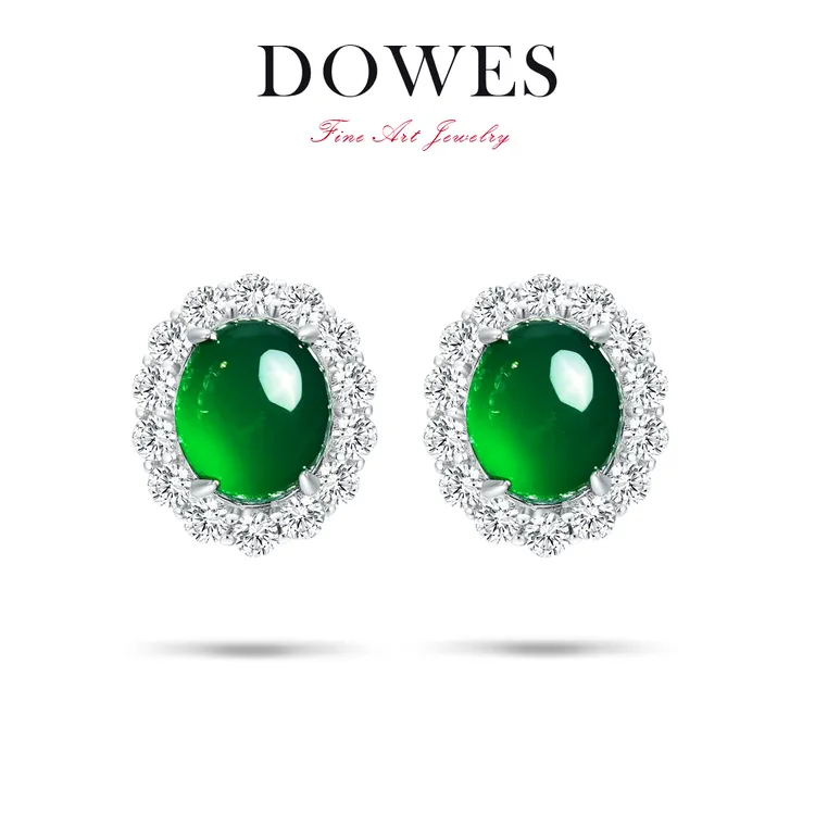 DOWES  绿色小蛋面简约国风耳钉