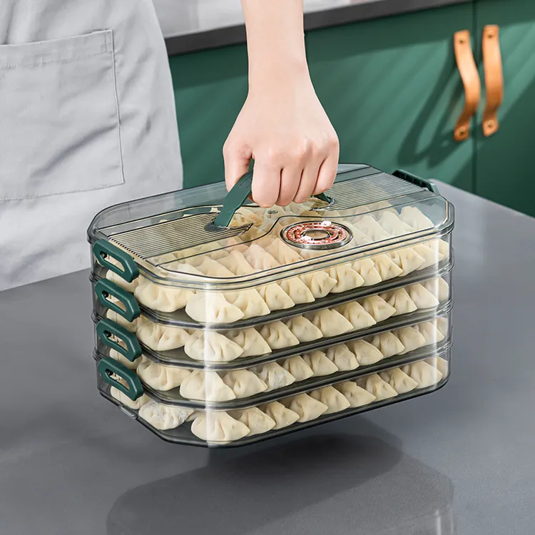 厨潮流饺子收纳盒透明食品级PET密封保鲜水饺速冻冰箱冷冻专用盒