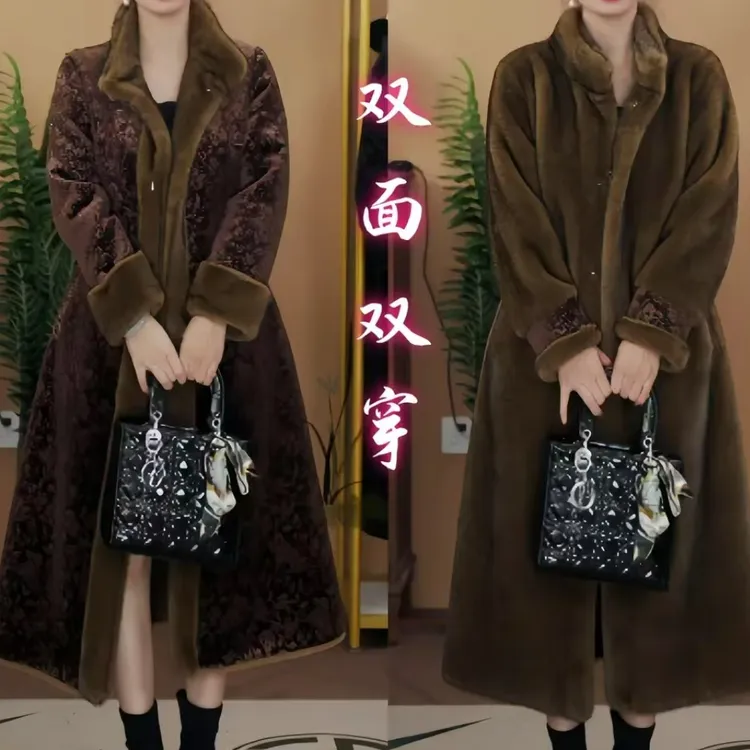 【双面双穿海宁正品】严寒短二小一体设计时尚冬季轻奢长大衣女款厚