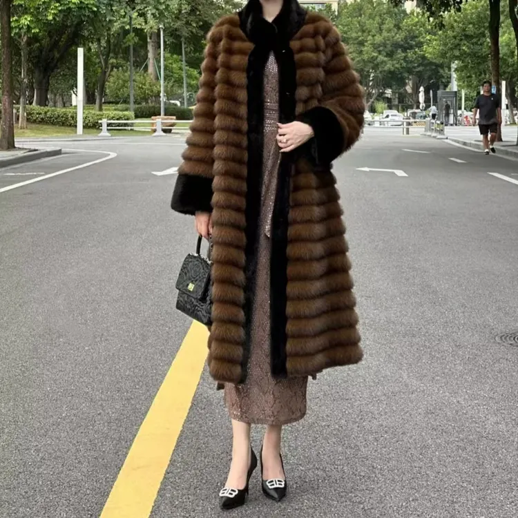 【极寒海宁正品】冬季外套女装时尚宽松皮毛一体大衣女秋冬新品保暖