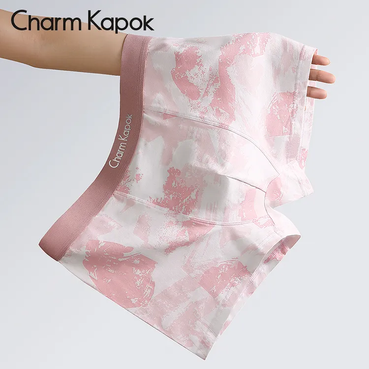 CharmKapok男士内裤粉色印花100%全棉裆纯棉质感抑菌四角裤礼盒装