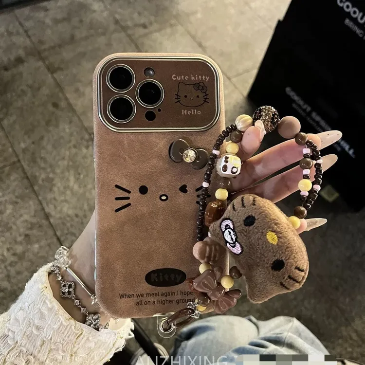 秋冬棕色kitty立体蝴蝶结适用苹果15promax手机壳iphone14新款16