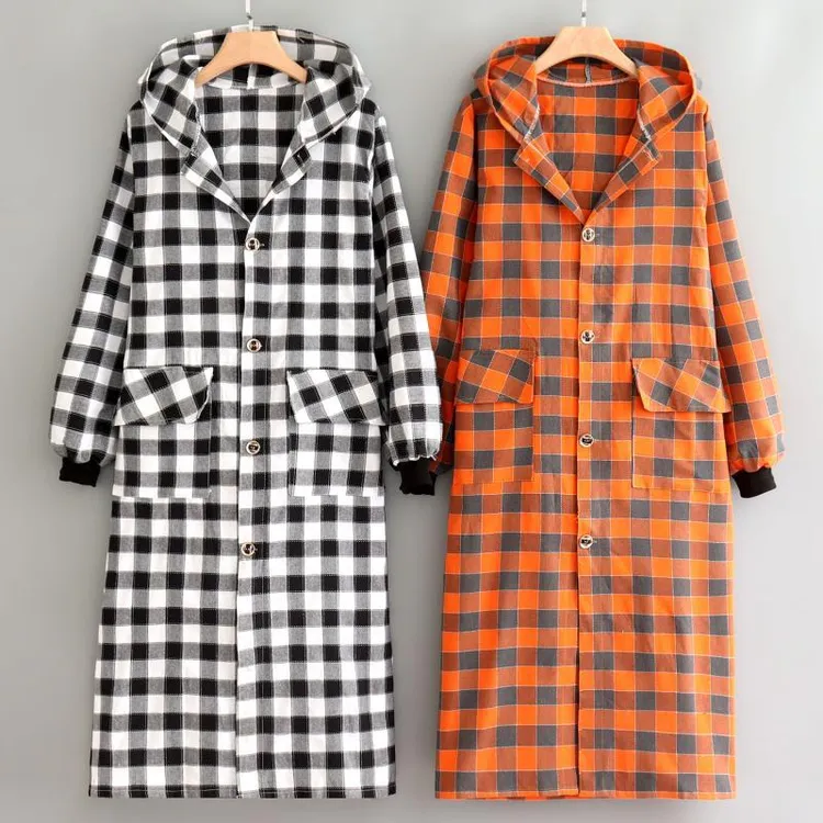 布料加长围裙过膝系扣工作服耐磨罩衣正穿外套连帽女长袖围腰加大