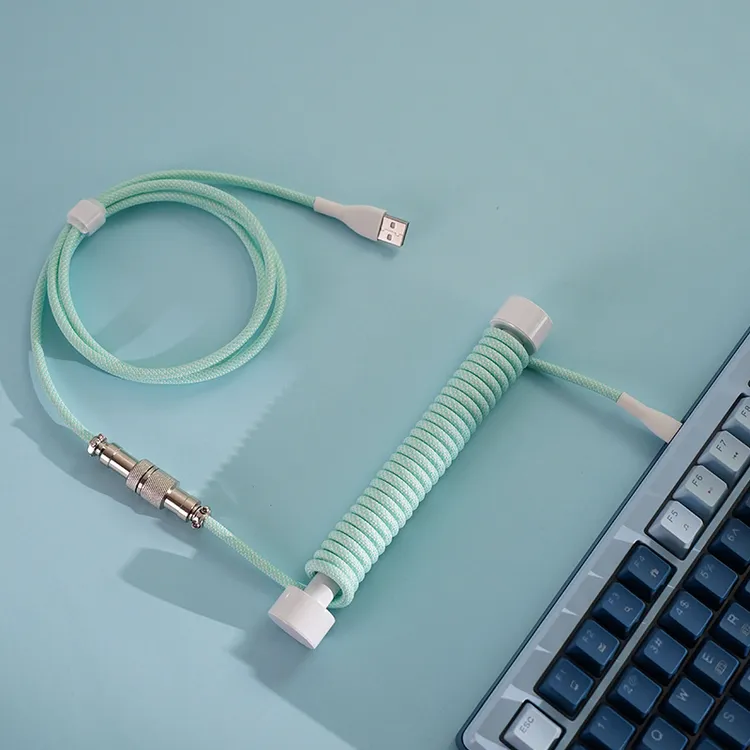 客制化机械键盘航插线配重杆type-c编织数据线套管拼色接口弹簧线