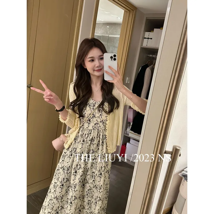夏至未至~夏季时尚显瘦仙女裙碎花法式气质复古无袖吊带连衣裙