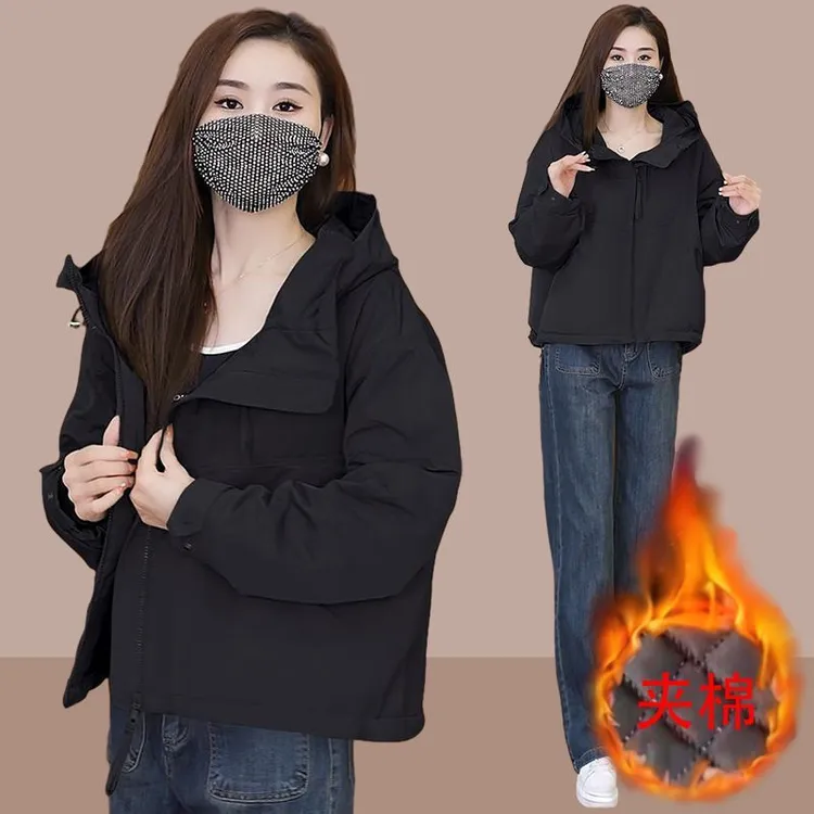 【夹棉】200斤胖MM秋冬新款加厚冲锋衣短外套女显瘦小个子夹克棉服