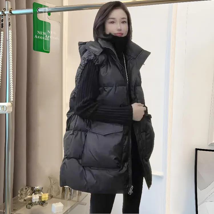 200-300斤欧版棉马甲女秋冬宽松外穿中长款坎肩连帽棉服外套马夹
