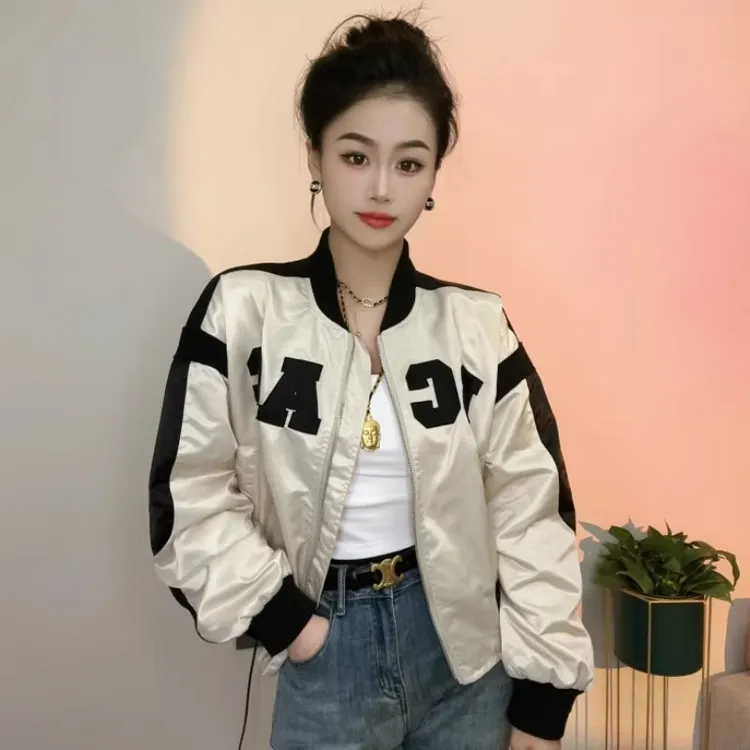 欧洲站2025春秋新款百搭字母夹克外套上衣女时尚棒球服运动外搭潮